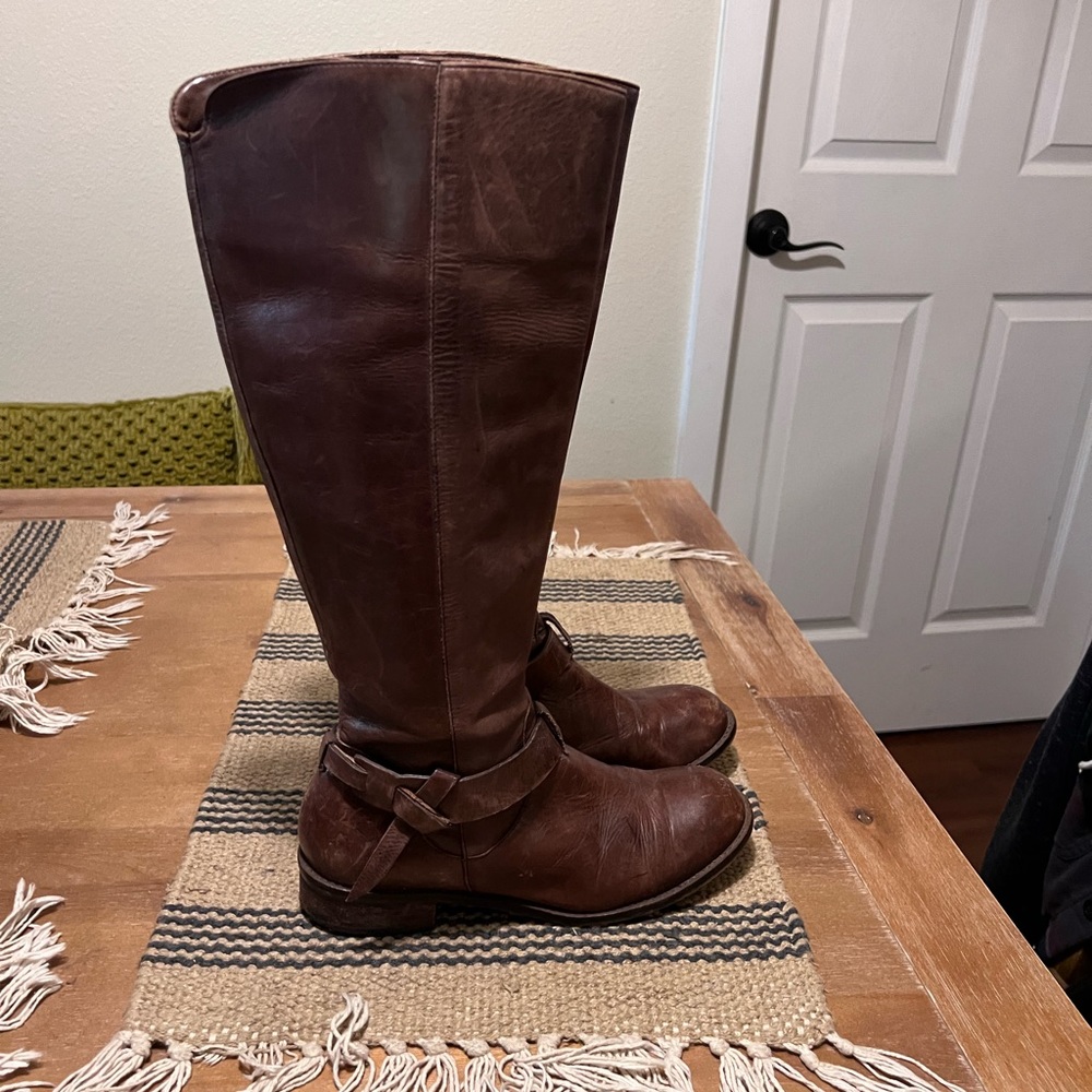 ANTHROPOLOGIE SCHULER AND SONS LEATHER RIDING BOOTS 6